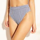 Women's Gingham High Waist Bikini Bottom - Xhilaration Navy Gingham M, Classic Navy