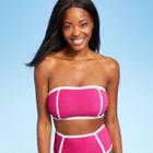 Women's Terry Textured Solid Bandeau With Binding Bikini Top - Kona Sol Rose Pink D/dd Cup