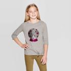 Girls' 3/4 Sleeve Flip Sequin Crystal Ball Halloween Top - Cat & Jack Charcoal