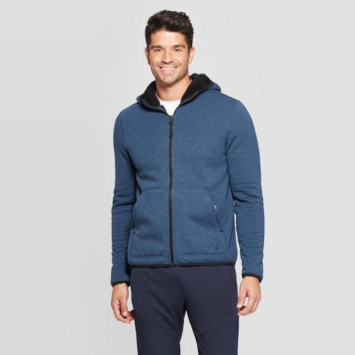 Men's Full Zip Sherpa Fleece Jacket - C9 Champion Jetson Blue/new Black