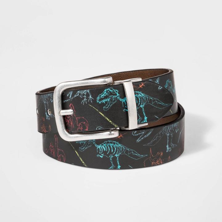 Boys' Dino Print Belt - Cat & Jack Black L,