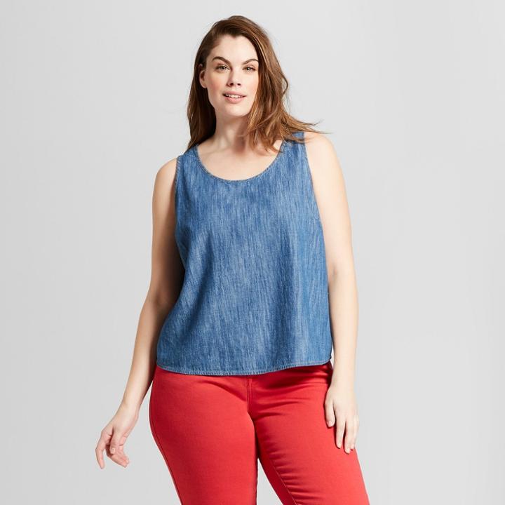 Women's Plus Size Denim Swing Tank - Universal Thread Medium Wash