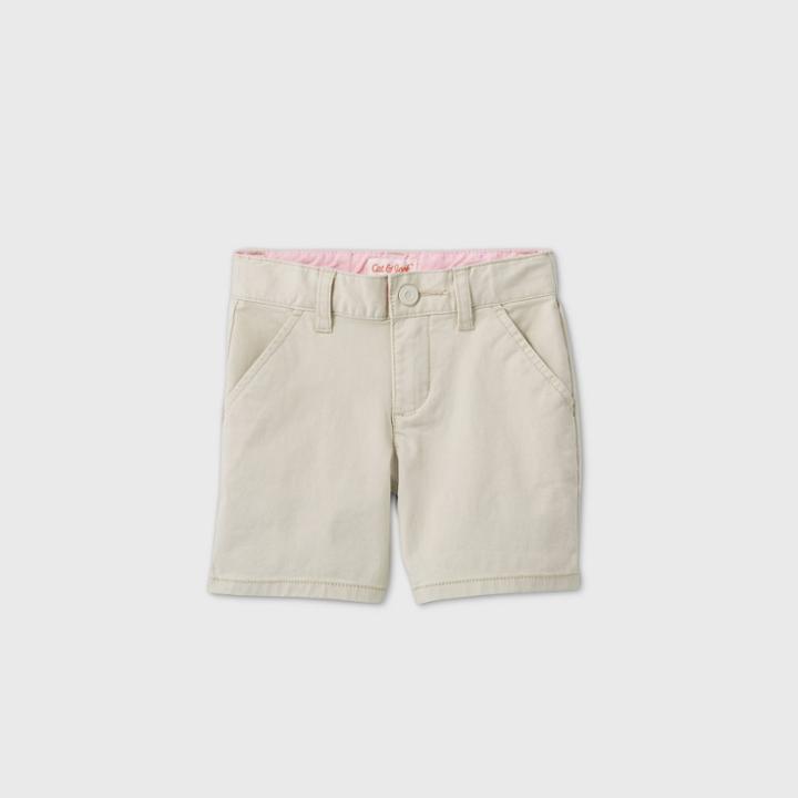 Toddler Girls' Flat Front Stretch Uniform Shorts - Cat & Jack Light Khaki 2t,