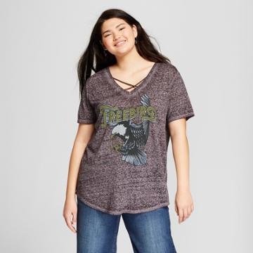 Women's Plus Size Free Bird Short Sleeve Criss Cross V-neck Graphic T-shirt - Lyric Culture (juniors') Charcoal Gray