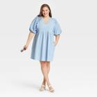 Women's Plus Size Puff Short Sleeve Dress - A New Day Blue