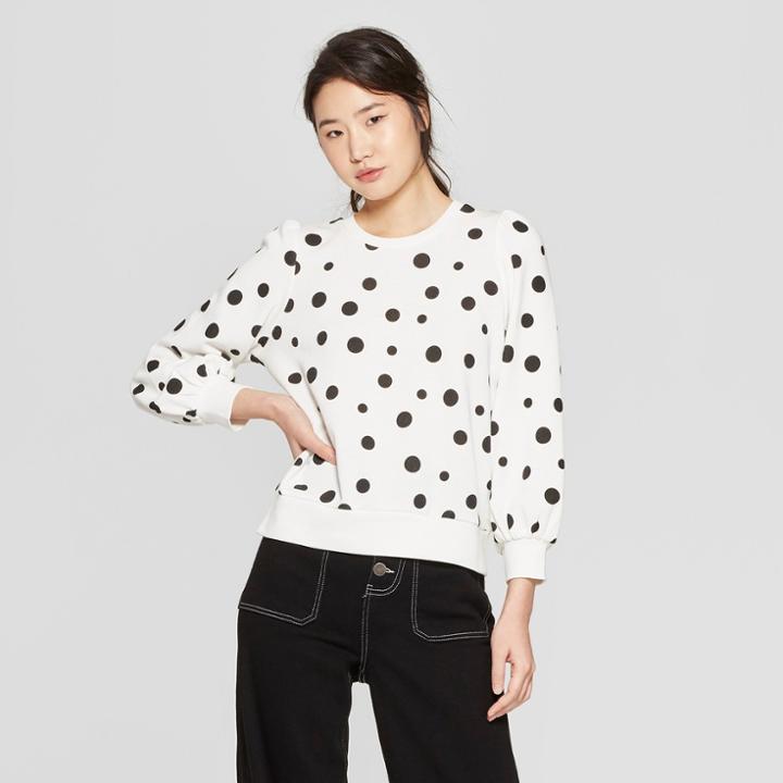 Women's Polka Dot Long Sleeve Sweatshirt - Who What Wear White/black S, White/black Polka Dot