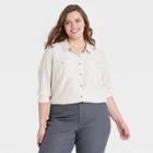 Women's Plus Size Long Sleeve Button-down Shirt - Ava & Viv Cream X, Ivory