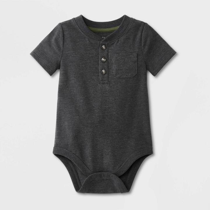 Baby Boys' Henley Jersey Short Sleeve Bodysuit - Cat & Jack Charcoal Gray
