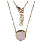 Prime Art & Jewel 18k Gold Over Fine Silver Plated Bronze Genuine Natural White Druzy Necklace - 16 + 2, Girl's, Gold/white