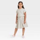 Girls' Striped Pocket Short Sleeve Knit Dress - Cat & Jack Gray/cream
