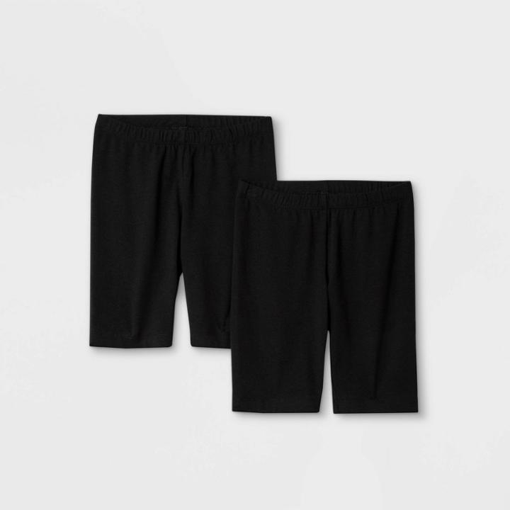 Girls' 2pk Mid-length Bike Shorts - Cat & Jack Black