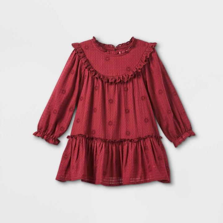 Toddler Girls' Embroidered Long Sleeve Dress - Cat & Jack Burgundy