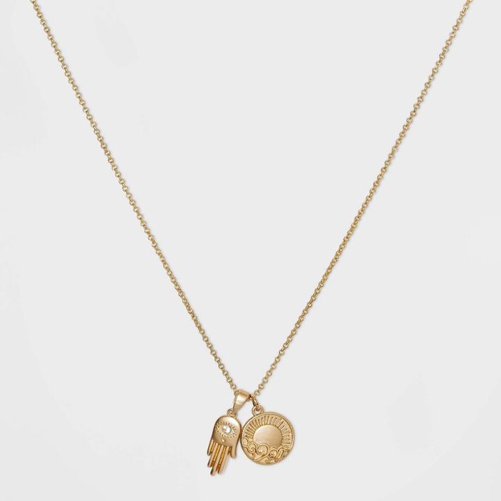 No Brand Silver Plated Crystal Sunset Pendant Necklace - Worn Gold