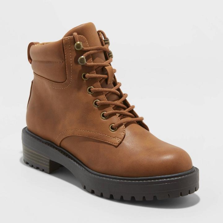 Women's Adan Faux Leather Lace-up Bootie - Universal Thread Cognac