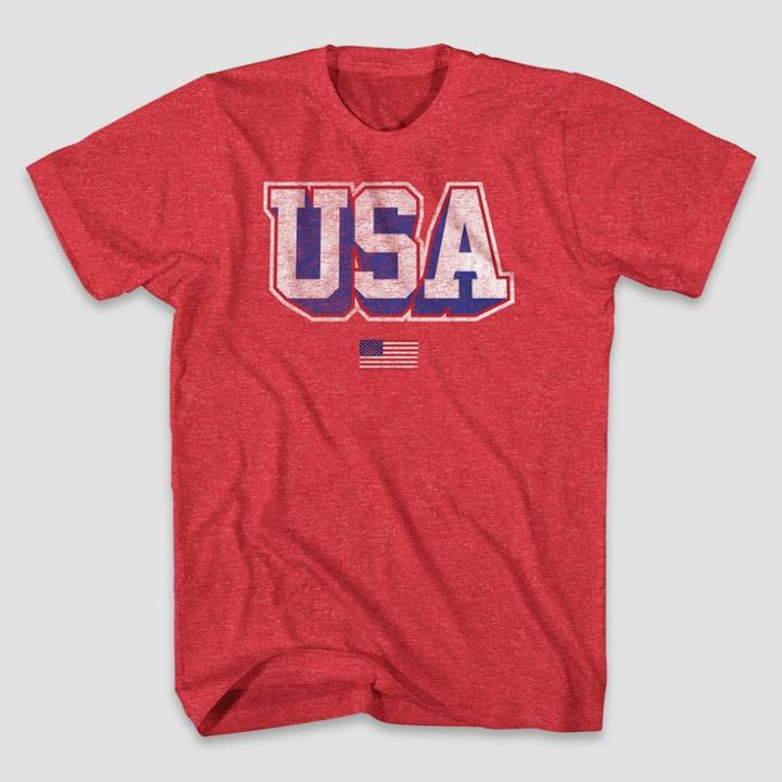 Mad Engine Men's Usa Mini Flag Short Sleeve Graphic T-shirt - Heathered Red