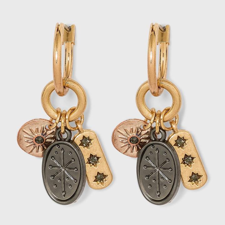 Mixed Metal Starburst Charm Hoop Stud Earrings - Universal Thread , Grey