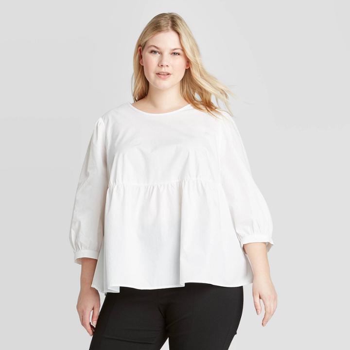 Women's Plus Size Balloon 3/4 Sleeve Blouse - Who What Wear White 1x, Women's,