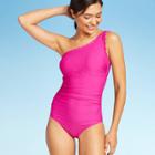 Women's Shirred Scallop One Shoulder One Piece Swimsuit - Kona Sol Pink