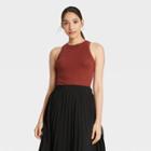 Women's Slim Fit Rib Tank Top - A New Day Brown
