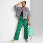Women's Plus Size Low-rise Flare Chino Pants - Wild Fable Emerald Green Plaid