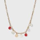 Simulated Pearl And Floral Charm Frontal Necklace - A New Day Red