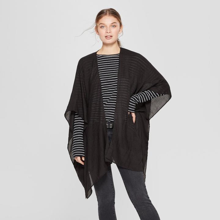 Women's Woven Kimono Jacket Ruana - Universal Thread Black