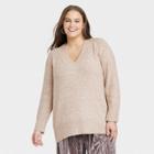 Women's Plus Size V-neck Tunic Sweater - A New Day Brown