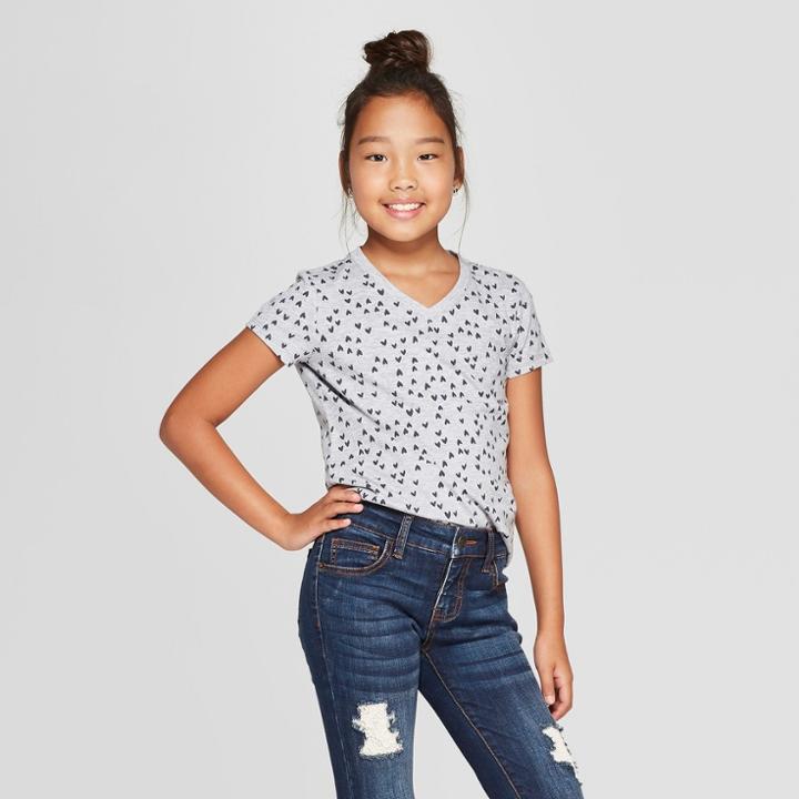 Girls' Short Sleeve Hearts T-shirt - Cat & Jack Heather Gray