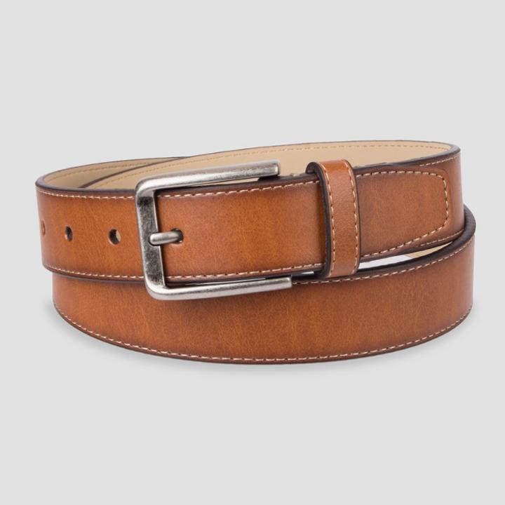 Men's Big & Tall 32mm Cut Edge Stitch Belt - Goodfellow & Co Brown
