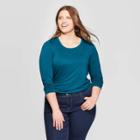 Women's Plus Size Long Sleeve Crewneck T-shirt - Ava & Viv Teal 1x, Size: