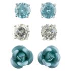 Target Cubic Zirconia Studs And Flower Earrings Set Of 3 - Aqua,