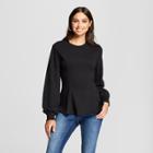 Women's Balloon Sleeve Peplum Sweatshirt - Alison Andrews Black