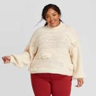 Women's Plus Size Mock Turtleneck Fringe Pullover Sweater - Universal Thread Cream