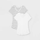 Maternity Short Sleeve V-neck Side Shirred 2pk Bundle T-shirt - Isabel Maternity By Ingrid & Isabel White/black