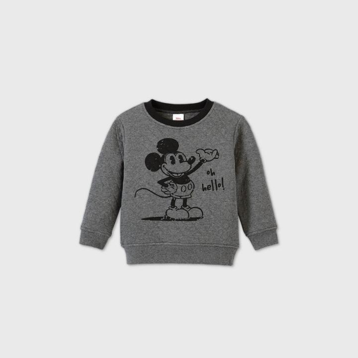 Toddler Boys' Mickey Mouse 'oh Hello' Quilted Fleece Pullover Sweatshirt - Heather Gray