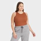 Women's Plus Size Ribbed Crewneck Tank Bodysuit - A New Day Brown
