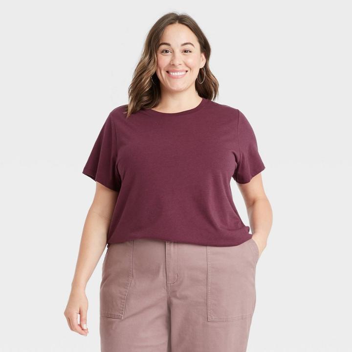 Women's Plus Size Short Sleeve T-shirt - A New Day Burgundy