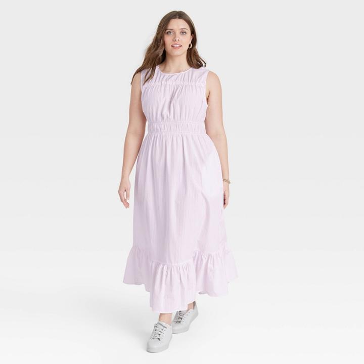 Women's Plus Size Striped Sleeveless Smocked Waist Dress - A New Day Pink