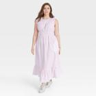 Women's Plus Size Striped Sleeveless Smocked Waist Dress - A New Day Pink