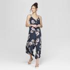 Women's Floral Print Strappy V-neck Waistless Cropped Jumpsuit - Xhilaration Navy
