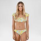 Sugar Coast By Lolli Women's Lemon Ruffle Bandeau Bikini Top - Yellow/white