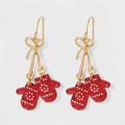 No Brand Holiday Novelty Clear Acrylic Mittens Drop Statement Earrings, Gold