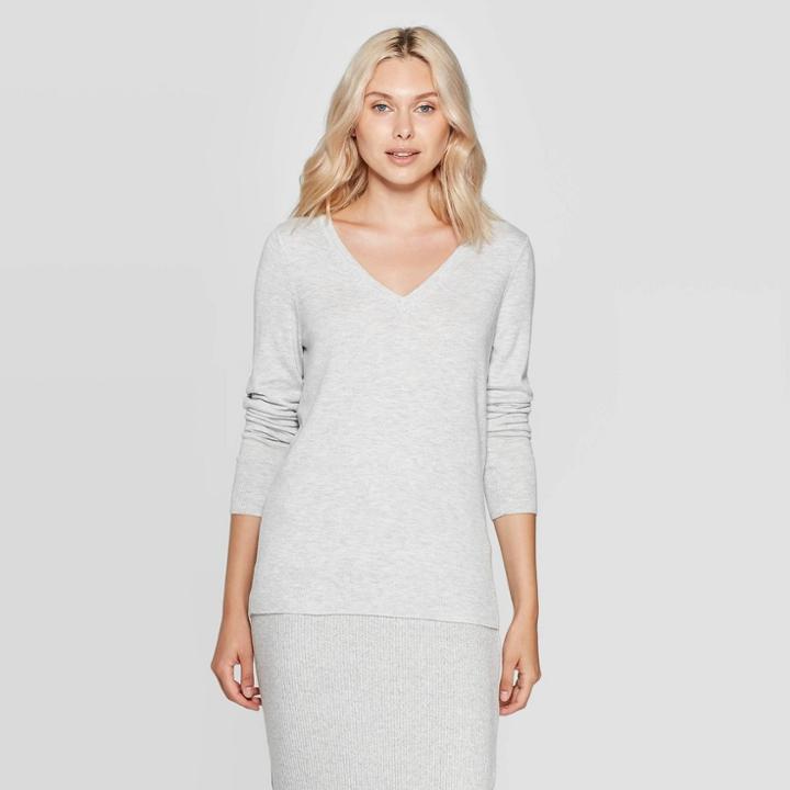Women's Long Sleeve Ribbed Cuff V-neck Pullover Sweater - A New Day