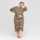 Women's Camo (green) Print Plus Size Cropped Wide Leg Lounge Pants - Colsie Beige