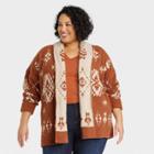 Women's Plus Size Geometric Print Cardigan - Knox Rose Brown