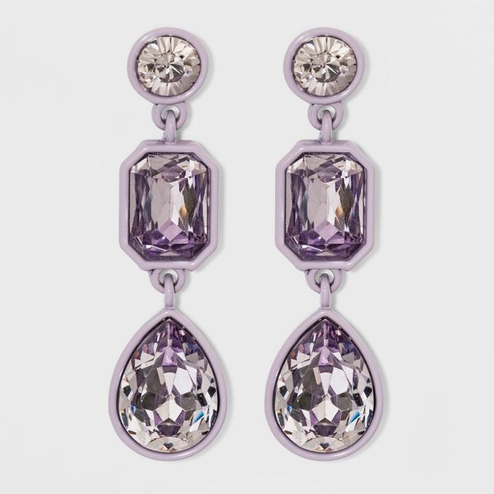 Linear Drop Round, Rectangular And Teardrop Stone Earrings - A New Day Purple