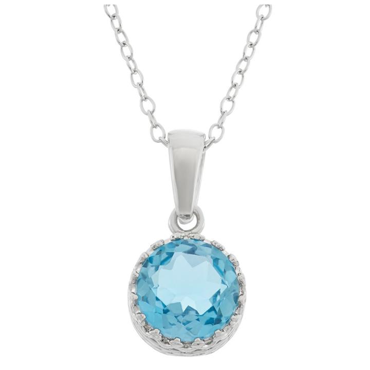 2 Tcw Tiara Swiss Blue Topaz Crown Pendant In Sterling