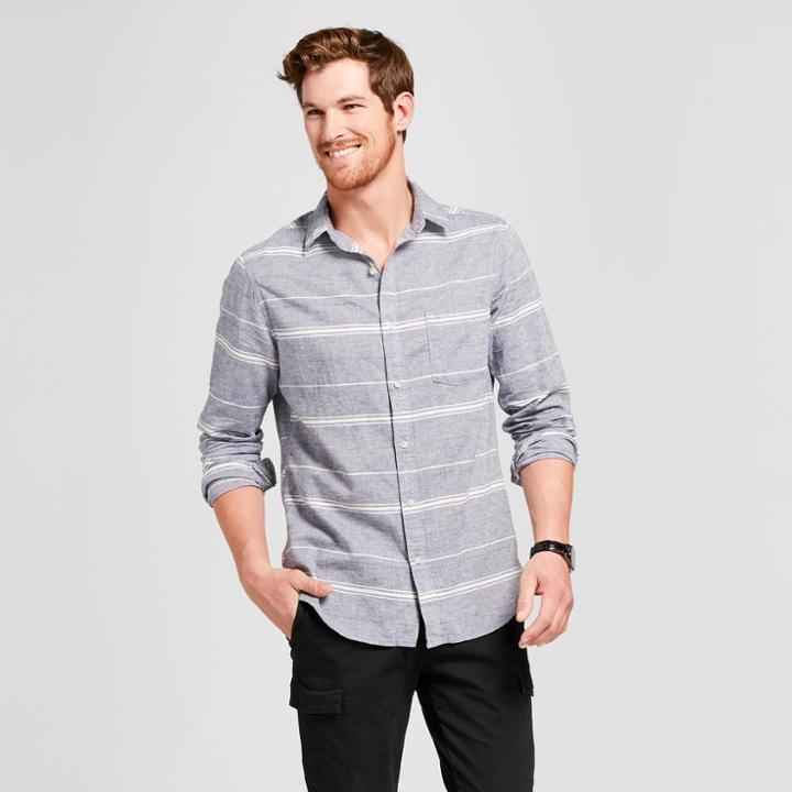 Men's Long Sleeve Linen Cotton Button-down Shirt - Goodfellow & Co Lackluster Blue