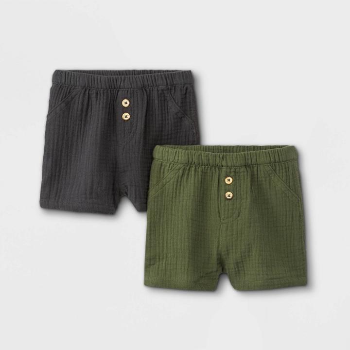 Baby 2pk Gauze Jersey Pull-on Shorts - Cat & Jack Charcoal Gray/olive Newborn