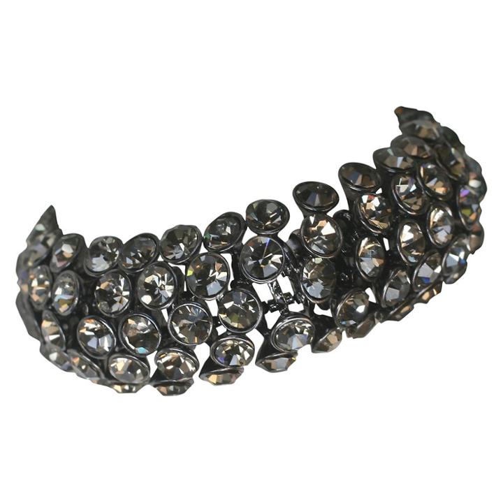 Zirconite Wide Dome Bracelet With Bezel Crystals - Gunmetal, Black